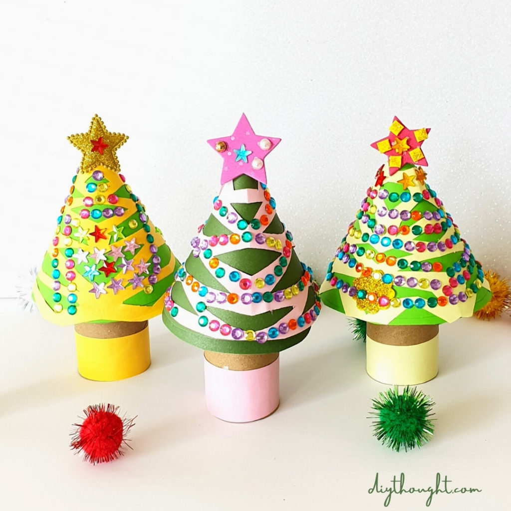 Toilet paper roll christmas trees