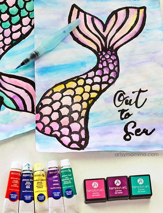 black paint mermaid art project