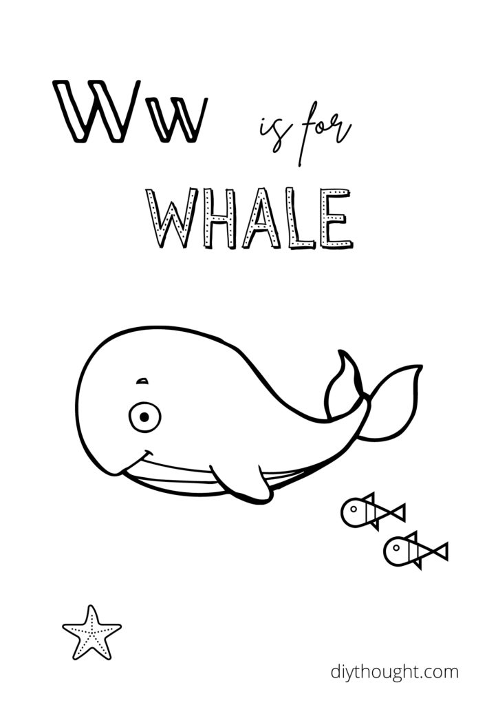 w is for whale coloring page