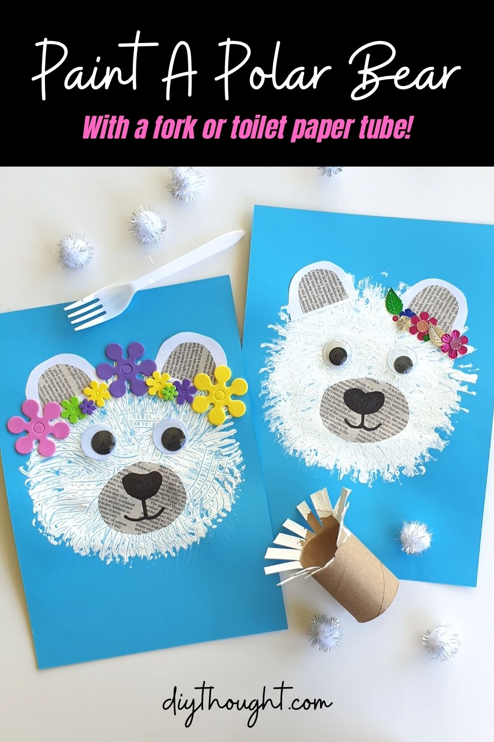 paint a polar bear with a fork or toilet paper