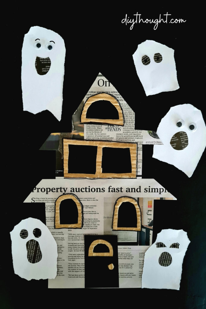 Torn Paper Ghost Craft with newspaper house