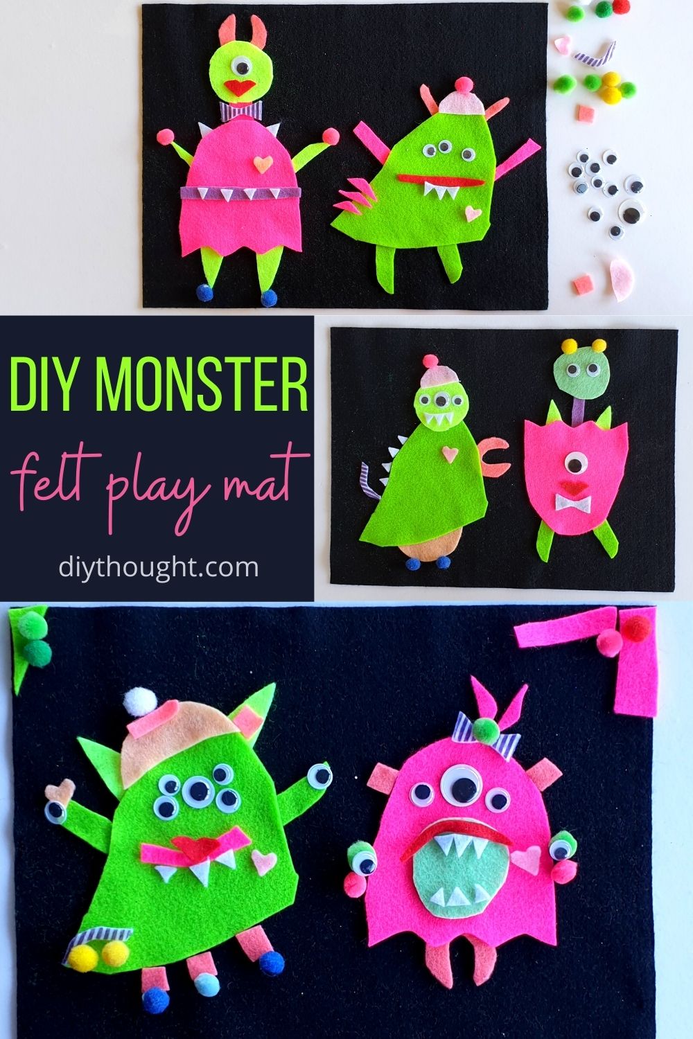 DIY monster felt play mat with felt shapes and googly eyes