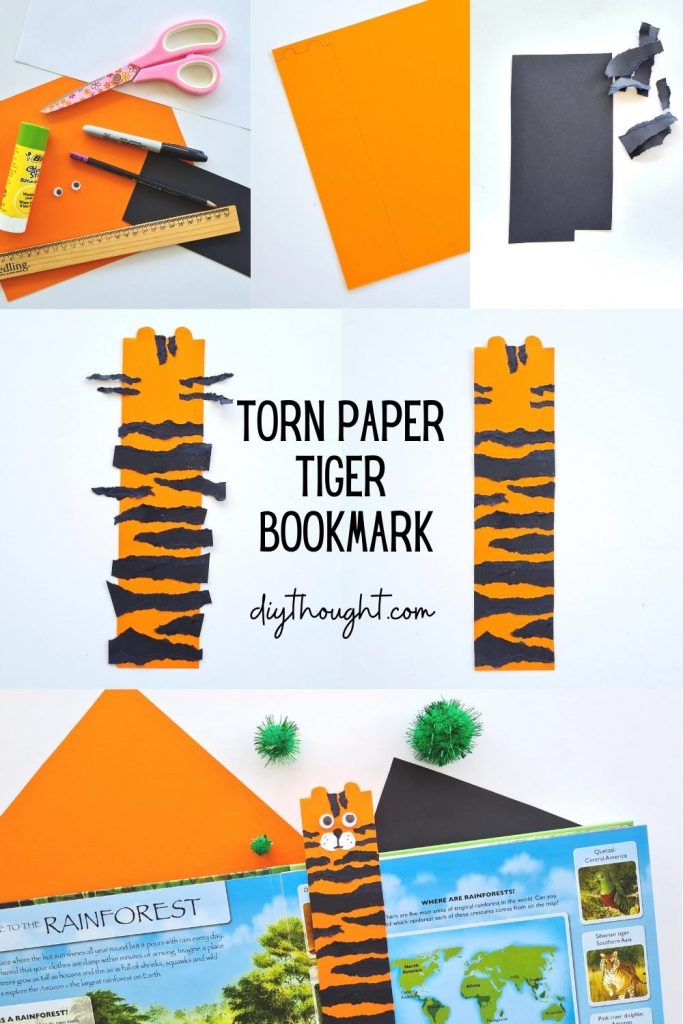 Torn Paper Tiger Bookmark- step-by-step how to make
