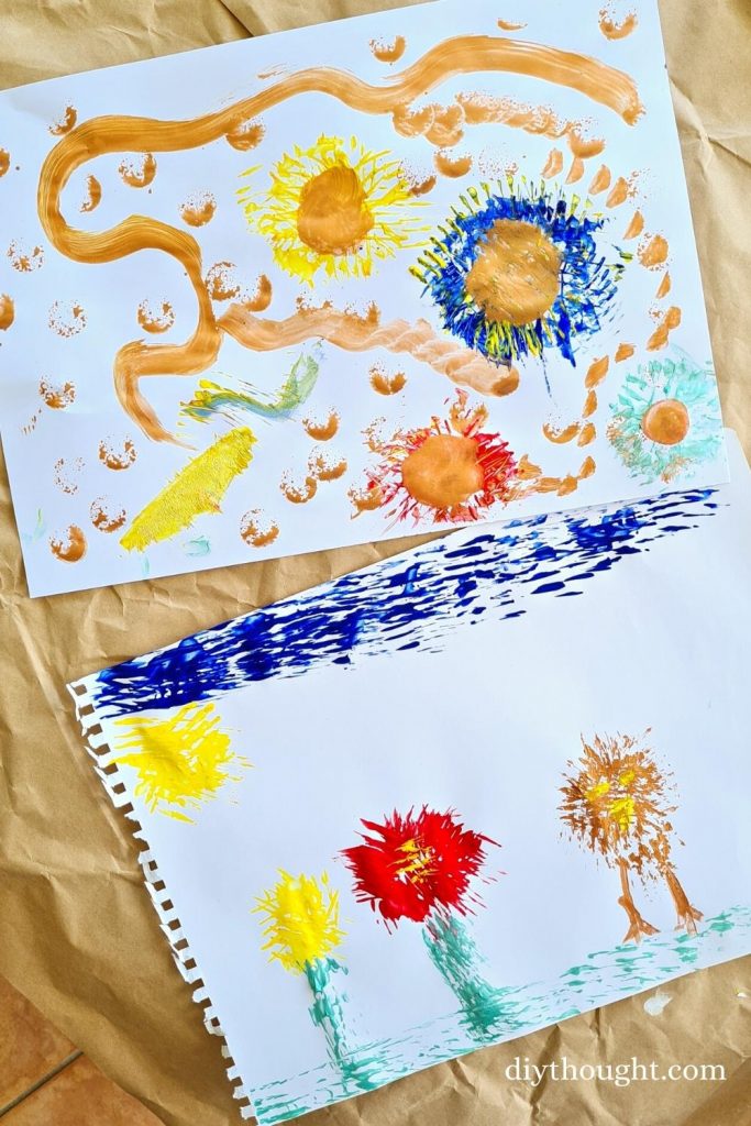 Fork Painted Sunflowers- kids paintings