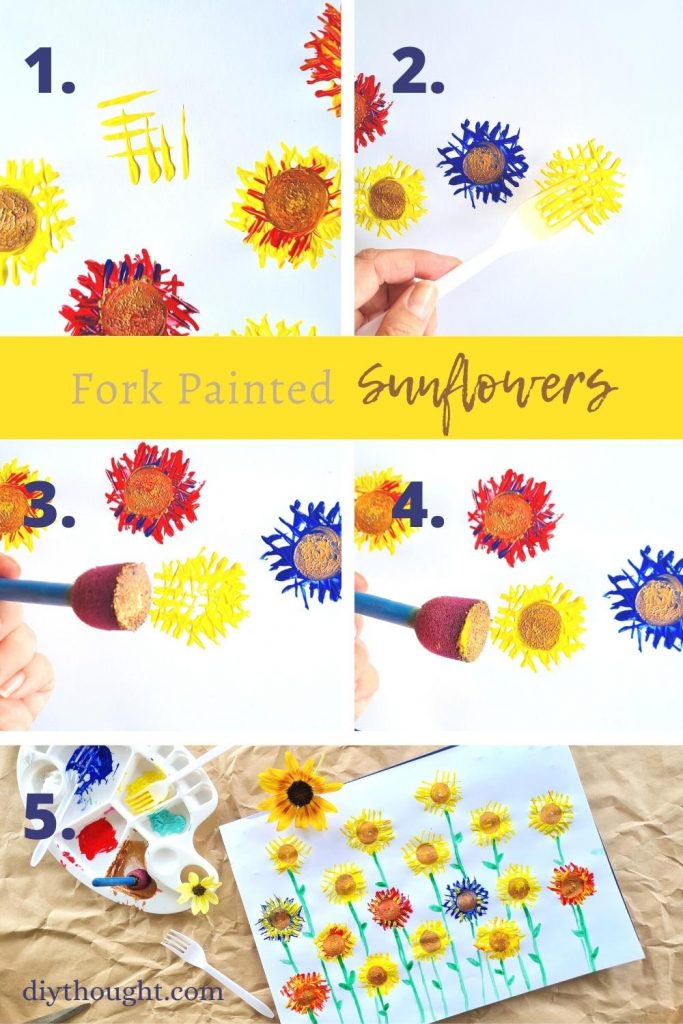 Fork Painted Sunflowers- step by step
