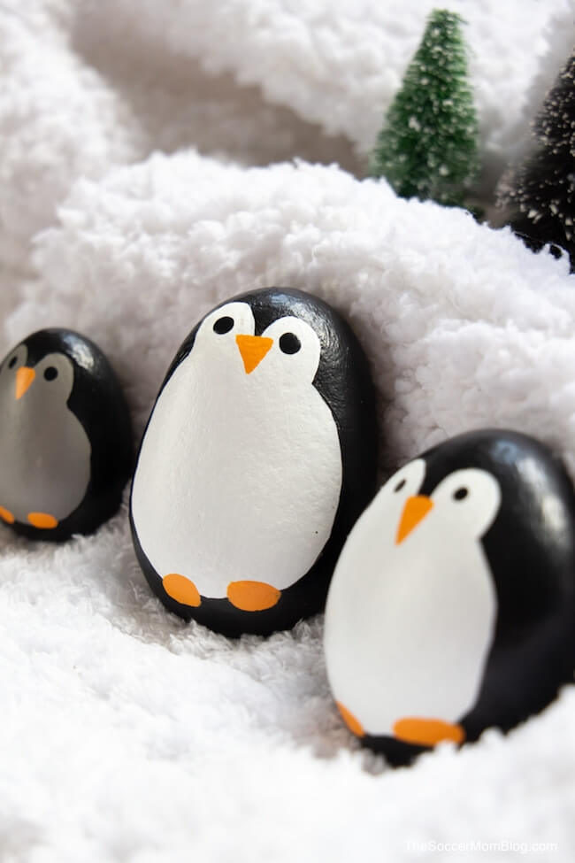 painted rock penguins