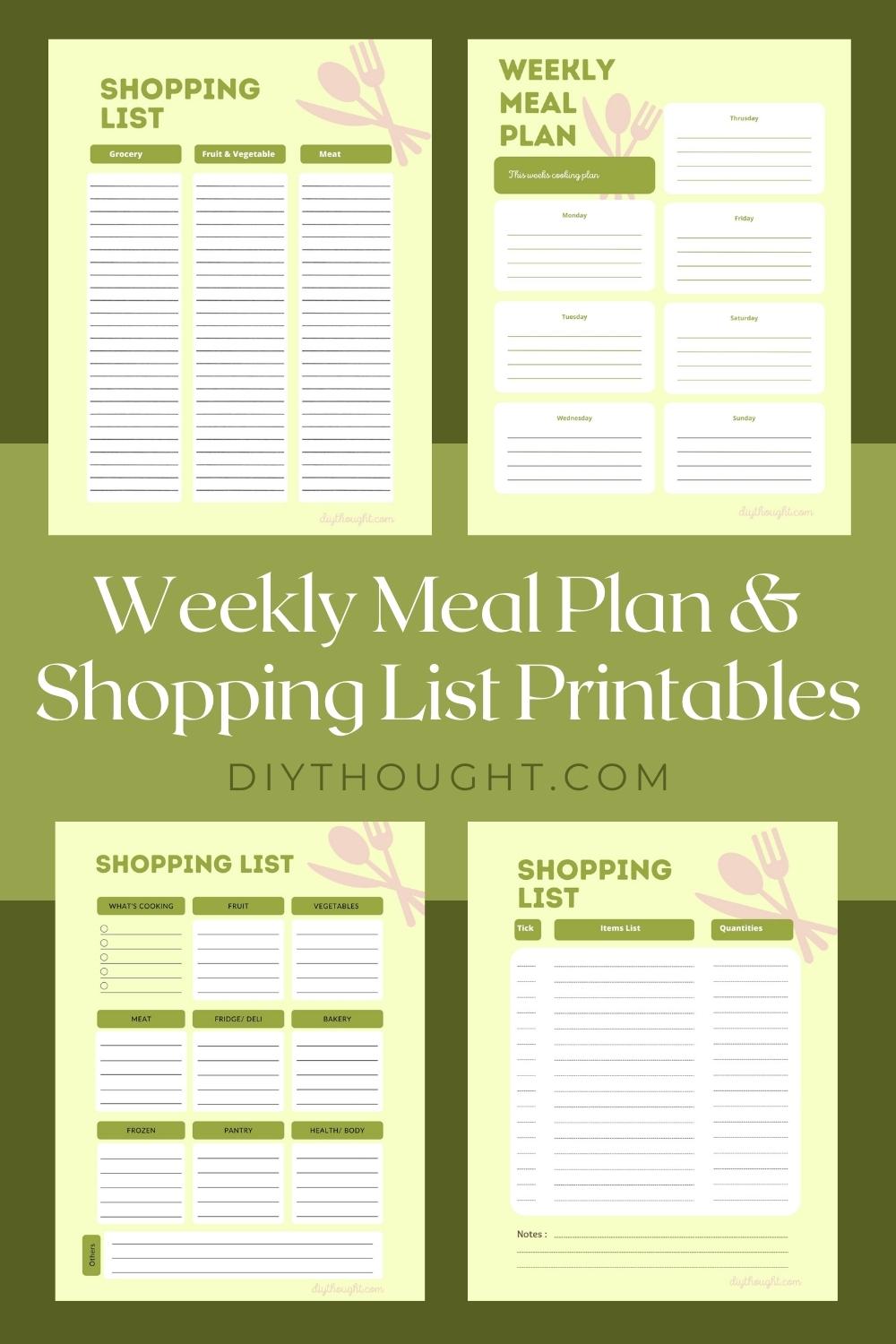 Weekly Meal Plan &amp; Shopping List Printables - diy Thought