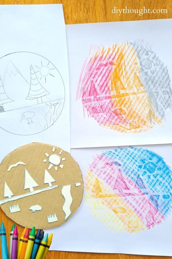 Cardboard Crayon Rubbing Art diy Thought