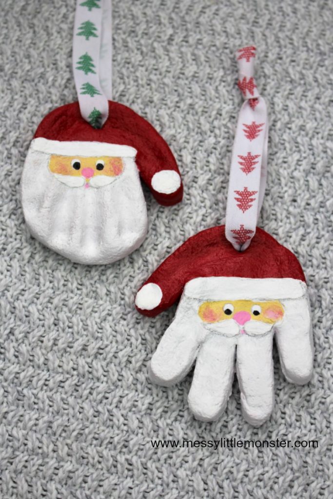Salt Dough Santa Handprint Ornaments 